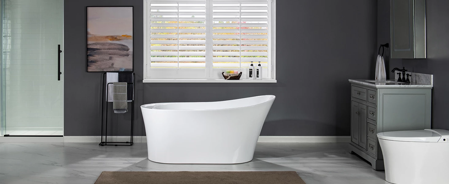 WOODBRIDGE 59" Acrylic Freestanding Bathtub Contemporary Soaking Tub With Brushed Nickel Overflow And Drain,White Tub,B0083-B/N-Drain&O 22 WOODBRIDGE 59" Acrylic Freestanding Bathtub Contemporary Soaking Tub With Brushed Nickel Overflow And Drain,White Tub,B0083-B/N-Drain&O - Image 20