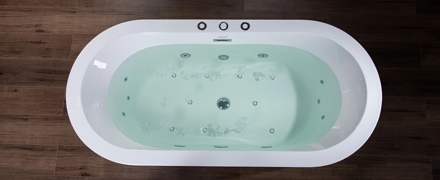 WOODBRIDGE 66-1/2" X 31-7/8" Whirlpool Water Jetted And Air Bubble Freestanding Heated Soaking Combination Bathtub, BJ200 16 WOODBRIDGE 66-1/2" X 31-7/8" Whirlpool Water Jetted And Air Bubble Freestanding Heated Soaking Combination Bathtub, BJ200 - Image 14