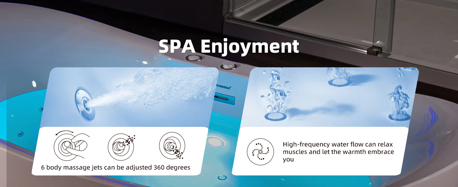WOODBRIDGE 66-1/2" X 31-7/8" Whirlpool Water Jetted And Air Bubble Freestanding Heated Soaking Combination Bathtub, BJ200 15 WOODBRIDGE 66-1/2" X 31-7/8" Whirlpool Water Jetted And Air Bubble Freestanding Heated Soaking Combination Bathtub, BJ200 - Image 13