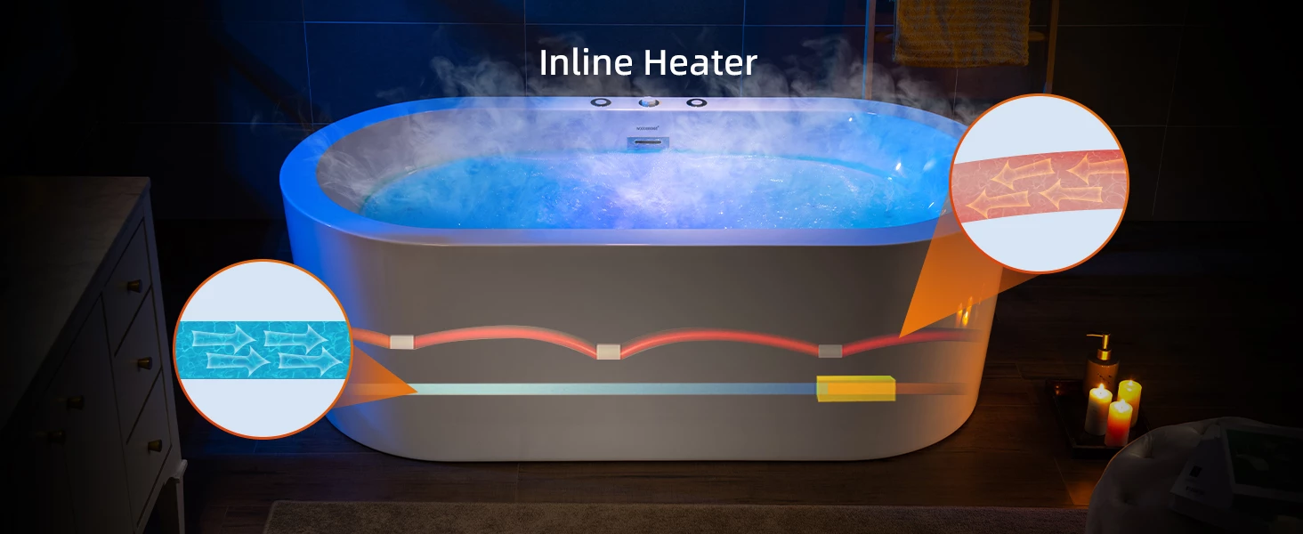 WOODBRIDGE 66-1/2" X 31-7/8" Whirlpool Water Jetted And Air Bubble Freestanding Heated Soaking Combination Bathtub, BJ200 20 WOODBRIDGE 66-1/2" X 31-7/8" Whirlpool Water Jetted And Air Bubble Freestanding Heated Soaking Combination Bathtub, BJ200 - Image 18