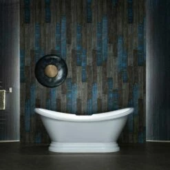 WOODBRIDGE 69 1/4" Acrylic Double Slipper,Pedestal Freestanding Tub With Pre-Drilled 7" Centers Faucet Holes And Brushed Nickel Overflow & Drain Option, B1539