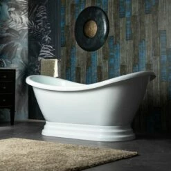 WOODBRIDGE 69 1/4" Acrylic Double Slipper,Pedestal Freestanding Tub With Pre-Drilled 7" Centers Faucet Holes And Brushed Nickel Overflow & Drain Option, B1539 -Woodbridgebath Shop 20230220163451W5OMVZV1 thumb 600x600