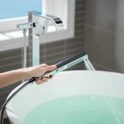 WOODBRIDGE F0036CH Contemporary Single Handle Floor Mount Freestanding Tub Filler Faucet With Hand Shower In Polished Chrome Finish. -Woodbridgebath Shop 20230310113315W5OMVZV1 thumb 600x600