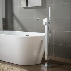 WOODBRIDGE F0036CH Contemporary Single Handle Floor Mount Freestanding Tub Filler Faucet With Hand Shower In Polished Chrome Finish. -Woodbridgebath Shop 20230310113342W5OMVZV1 thumb 600x600