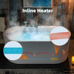 WOODBRIDGE 59" X 31-1/2" Whirlpool Water Jetted And Air Bubble Freestanding Heated Soaking Combination Bathtub With Tub Filler And LED Control Panel, BJ100+F0041CH -Woodbridgebath Shop 20230419143638W5OMVZV1 thumb 600x600