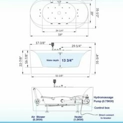 WOODBRIDGE 59" X 31-1/2" Whirlpool Water Jetted And Air Bubble Freestanding Heated Soaking Combination Bathtub With Tub Filler And LED Control Panel, BJ100+F0041CH -Woodbridgebath Shop 20230419143703W5OMVZV1 thumb 600x600