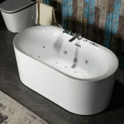 WOODBRIDGE 59" X 31-1/2" Whirlpool Water Jetted And Air Bubble Freestanding Heated Soaking Combination Bathtub With Tub Filler And LED Control Panel, BJ100+F0041CH -Woodbridgebath Shop 20230419143856W5OMVZV1 thumb 600x600