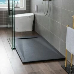 WOODBRIDGE 60-in L X 36-in W Zero Threshold End Drain Shower Base With Reversable Drain Placement, Matching Decorative Drain Plate And Tile Flange, Wheel Chair Access, Low Profile, Black -Woodbridgebath Shop 20230428134313W5OMVZV1 thumb 600x600