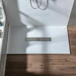 WOODBRIDGE 60-in L X 36-in W Zero Threshold End Drain Shower Base With Center Drain Placement, Matching Decorative Drain Plate And Tile Flange, Wheel Chair Access, Low Profile, White -Woodbridgebath Shop 20230428144817W5OMVZV1 thumb 600x600