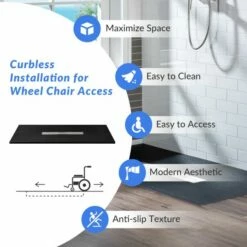 WOODBRIDGE 60-in L X 36-in W Zero Threshold End Drain Shower Base With Center Drain Placement, Matching Decorative Drain Plate And Tile Flange, Wheel Chair Access, Low Profile, Black -Woodbridgebath Shop 20230428144938W5OMVZV1 thumb 600x600