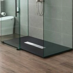 WOODBRIDGE 60-in L X 36-in W Zero Threshold End Drain Shower Base With Center Drain Placement, Matching Decorative Drain Plate And Tile Flange, Wheel Chair Access, Low Profile, Black -Woodbridgebath Shop 20230428145039W5OMVZV1 thumb 600x600