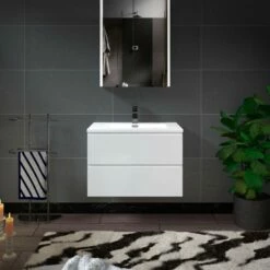 WOODBRIDGE 30 In. W X 18-7/8 In. D Contemporary Wall Hung Floating Vanity In High Gloss White With Resin Composite Vanity Top In White With Matching Finish Sink.
