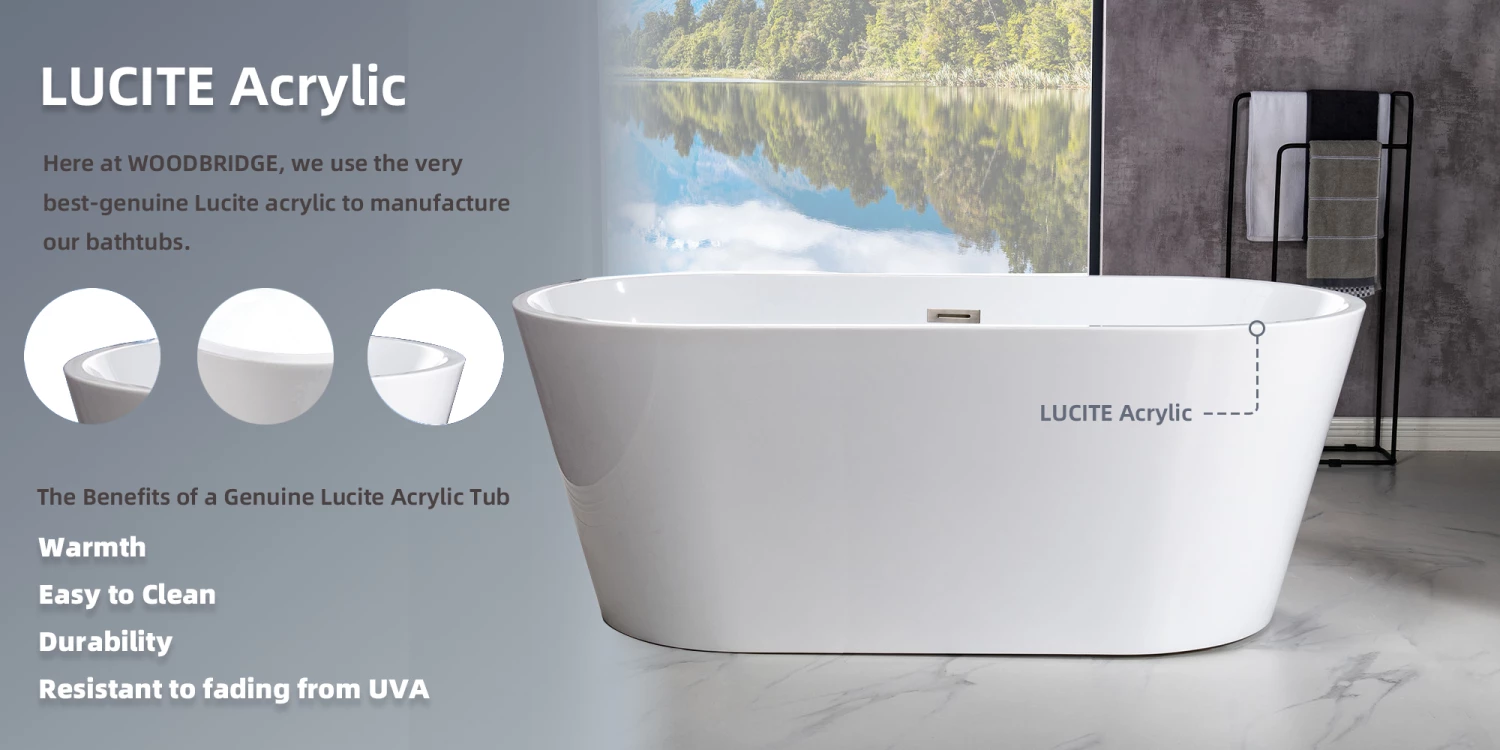 WOODBRIDGE 59" Acrylic Freestanding Bathtub Contemporary Soaking Tub With Brushed Nickel Overflow And Drain,White Tub,B0083-B/N-Drain&O 18 WOODBRIDGE 59" Acrylic Freestanding Bathtub Contemporary Soaking Tub With Brushed Nickel Overflow And Drain,White Tub,B0083-B/N-Drain&O - Image 16