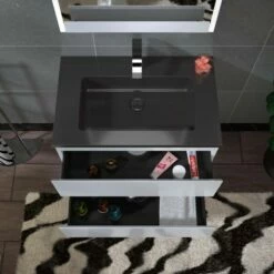 WOODBRIDGE 30 In. W X 18-7/8 In. D Contemporary Wall Hung Floating Vanity In High Gloss White With Quartz Sand Composite Vanity Top In Black With Matching Finish Sink. -Woodbridgebath Shop 20230601143736W5OMVZV1 thumb 600x600