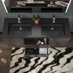WOODBRIDGE 60 In. W X 18-7/8 In. D Contemporary Wall Hung Floating Vanity In Grey Oak With Quartz Sand Composite Vanity Top In Black With Matching Finish Sink. -Woodbridgebath Shop 20230601154205W5OMVZV1 thumb 600x600