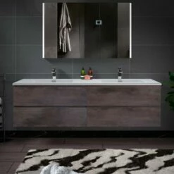 WOODBRIDGE 72 In. W X 18-7/8 In. D Contemporary Wall Hung Floating Vanity In Rose Wood With Resin Composite Vanity Top In White With Matching Finish Sink.