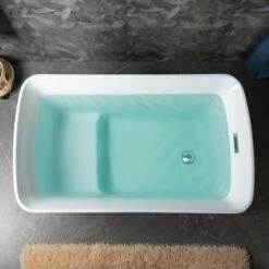 WOODBRIDGE 48" Acrylic Freestanding Square Contemporary Soaking Tub With Pre-molded Seat And Chrome Pop-Up Drain And Overflow Option, White, B0070 -Woodbridgebath Shop 20230706091115W5OMVZV1 thumb 600x600