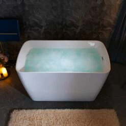 WOODBRIDGE 48" Acrylic Freestanding Square Contemporary Soaking Tub With Pre-molded Seat And Chrome Pop-Up Drain And Overflow Option, White, B0070 -Woodbridgebath Shop 20230706091217W5OMVZV1 thumb 600x600