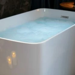 WOODBRIDGE 48" Acrylic Freestanding Square Contemporary Soaking Tub With Pre-molded Seat And Chrome Pop-Up Drain And Overflow Option, White, B0070 -Woodbridgebath Shop 20230706091327W5OMVZV1 thumb 600x600