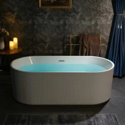 WOODBRIDGE 67" L X 31-1/2" W Freestanding Contemporary Soaking Bathtub With Chrome Pop-Up Drain Drain And Overflow Option, White, BTA1526+C-Drain &O -Woodbridgebath Shop 20230706172321W5OMVZV1 thumb 600x600