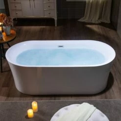WOODBRIDGE 67" Acrylic Freestanding Bathtub Contemporary Soaking Tub With Chrome Overflow And Drain,White Tub,B0057-C -Woodbridgebath Shop 20230727154546LWW10JKB thumb 600x600