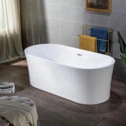WOODBRIDGE 67" Acrylic Freestanding Bathtub Contemporary Soaking Tub With Chrome Overflow And Drain,White Tub,B0057-C -Woodbridgebath Shop 20230727154745O3FQG61H thumb 600x600