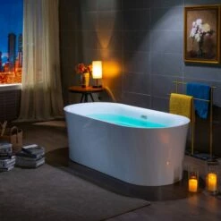 WOODBRIDGE 67" Acrylic Freestanding Bathtub Contemporary Soaking Tub With Chrome Overflow And Drain,White Tub,B0057-C -Woodbridgebath Shop 20230727154839GTZ26R6I thumb 600x600