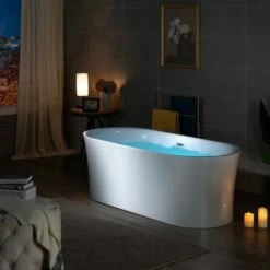 WOODBRIDGE 67" Acrylic Freestanding Bathtub Contemporary Soaking Tub With Chrome Overflow And Drain,White Tub,B0057-C -Woodbridgebath Shop 20230727154849BOBR5UIL thumb 600x600