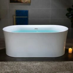 WOODBRIDGE 59" Acrylic Freestanding Bathtub Contemporary Soaking Tub With Chrome Overflow And Drain,White Tub,B0058-CH -Woodbridgebath Shop 20230727165758EDT701IV thumb 600x600