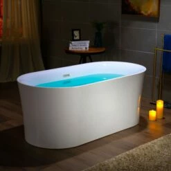 WOODBRIDGE 59" Acrylic Freestanding Bathtub Contemporary Soaking Tub With Chrome Overflow And Drain,White Tub,B0058-CH -Woodbridgebath Shop 20230727165806H1NT1N7R thumb 600x600