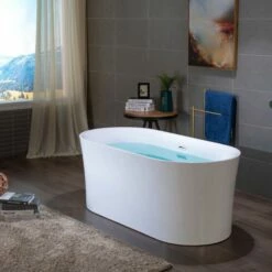 WOODBRIDGE 59" Acrylic Freestanding Bathtub Contemporary Soaking Tub With Chrome Overflow And Drain,White Tub,B0058-CH -Woodbridgebath Shop 20230727165824XQKOFX62 thumb 600x600