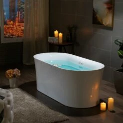 WOODBRIDGE 59" Acrylic Freestanding Bathtub Contemporary Soaking Tub With Chrome Overflow And Drain,White Tub,B0058-CH -Woodbridgebath Shop 202307271658369CX3SHX1 thumb 600x600