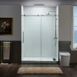 WOODBRIDGE Frameless Sliding Shower Doors With Soft Close System, 56-60" Width X 76"Height With 3/8"(10mm) Clear Tempered Glass In Polished Chrome Finish, BSDC6076-C