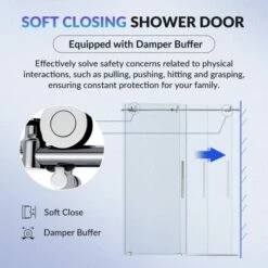WOODBRIDGE Frameless Sliding Shower Doors With Soft Close System, 56-60" Width X 76"Height With 3/8"(10mm) Clear Tempered Glass In Polished Chrome Finish, BSDC6076-C -Woodbridgebath Shop 2023080409513183X1LF0X thumb 600x600