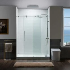 WOODBRIDGE Frameless Sliding Shower Doors With Soft Close System, 56-60" Width X 76"Height With 3/8"(10mm) Clear Tempered Glass In Polished Chrome Finish, BSDC6076-C -Woodbridgebath Shop 20230804095215QI6MC9S6 thumb 600x600