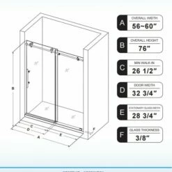 WOODBRIDGE Frameless Sliding Shower Doors With Soft Close System, 56-60" Width X 76"Height With 3/8"(10mm) Clear Tempered Glass In Polished Chrome Finish, BSDC6076-C -Woodbridgebath Shop 20230804142052S4MICK7C thumb 600x600