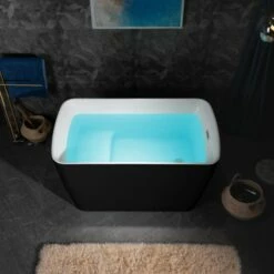 WOODBRIDGE 48" Acrylic Freestanding Square Contemporary Soaking Tub With Pre-molded Seat And Chrome Pop-UP Drain And Overflow Option, Black, B1870
