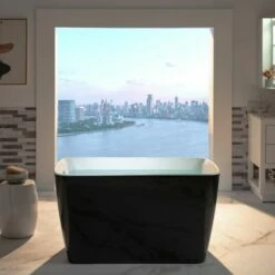 WOODBRIDGE 48" Acrylic Freestanding Square Contemporary Soaking Tub With Pre-molded Seat And Chrome Pop-UP Drain And Overflow Option, Black, B1870 -Woodbridgebath Shop 20230811085508E6RVQ8W7 thumb 600x600