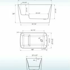 WOODBRIDGE 48" Acrylic Freestanding Square Contemporary Soaking Tub With Pre-molded Seat And Chrome Pop-UP Drain And Overflow Option, Black, B1870 -Woodbridgebath Shop 202308110856011VWQPILF thumb 600x600