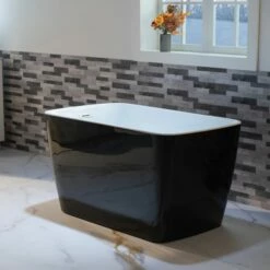 WOODBRIDGE 48" Acrylic Freestanding Square Contemporary Soaking Tub With Pre-molded Seat And Chrome Pop-UP Drain And Overflow Option, Black, B1870 -Woodbridgebath Shop 20230811085902WXJEW3SE thumb 600x600