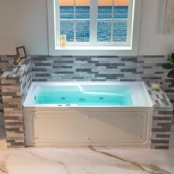 WOODBRIDGE 60" Alcove Acrylic Rectangular Whirlpool Heated Jetted Tub In White With Left Drain, Chrome Pop-up Drain Included BS6030L
