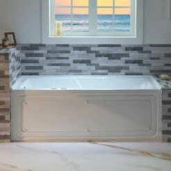 WOODBRIDGE 60" Alcove Acrylic Rectangular Whirlpool Heated Jetted Tub In White With Left Drain, Chrome Pop-up Drain Included BS6030L -Woodbridgebath Shop 20230816134750CGONZD32 thumb 600x600