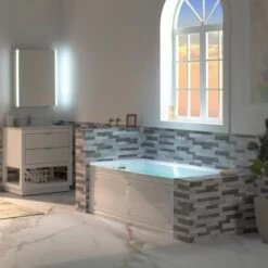 WOODBRIDGE 60" Alcove Acrylic Rectangular Whirlpool Heated Jetted Tub In White With Left Drain, Chrome Pop-up Drain Included BS6030L -Woodbridgebath Shop 20230816135147RSQ2737V thumb 600x600