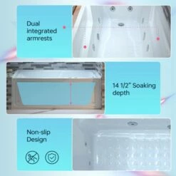 WOODBRIDGE 60" Alcove Acrylic Rectangular Whirlpool Heated Jetted Tub In White With Right Drain, Chrome Pop-up Drain Included BS6030R -Woodbridgebath Shop 20230816142908BGJ442LO thumb 600x600