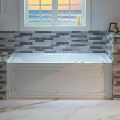 WOODBRIDGE 60" Alcove Acrylic Rectangular Whirlpool Heated Jetted Tub In White With Right Drain, Chrome Pop-up Drain Included BS6030R -Woodbridgebath Shop 20230816143030QZ265R3B thumb 600x600