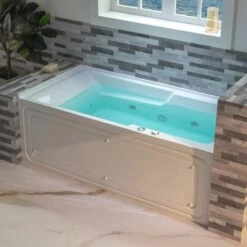 WOODBRIDGE 60" Alcove Acrylic Rectangular Whirlpool Heated Jetted Tub In White With Right Drain, Chrome Pop-up Drain Included BS6030R -Woodbridgebath Shop 20230816143045LGUI31ZM thumb 600x600
