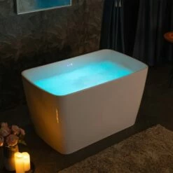 WOODBRIDGE 48" Acrylic Freestanding Rectangular Air Bath Bathtub With Pre-molded Seat And Chrome Pop-Up Drain And Overflow Option, White, B0170-C -Woodbridgebath Shop 20230818094908TZ4CWDOF thumb 600x600