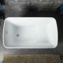 WOODBRIDGE 48" Acrylic Freestanding Rectangular Air Bath Bathtub With Pre-molded Seat And Chrome Pop-Up Drain And Overflow Option, White, B0170-C -Woodbridgebath Shop 20230818094946KS7HGIFX thumb 600x600