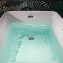 WOODBRIDGE 48" Acrylic Freestanding Rectangular Air Bath Bathtub With Pre-molded Seat And Chrome Pop-Up Drain And Overflow Option, White, B0170-C -Woodbridgebath Shop 20230818094953G283Y1W2 thumb 600x600