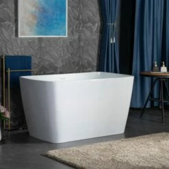 WOODBRIDGE 48" Acrylic Freestanding Rectangular Air Bath Bathtub With Pre-molded Seat And Chrome Pop-Up Drain And Overflow Option, White, B0170-C -Woodbridgebath Shop 202308180950090DE91Q5T thumb 600x600